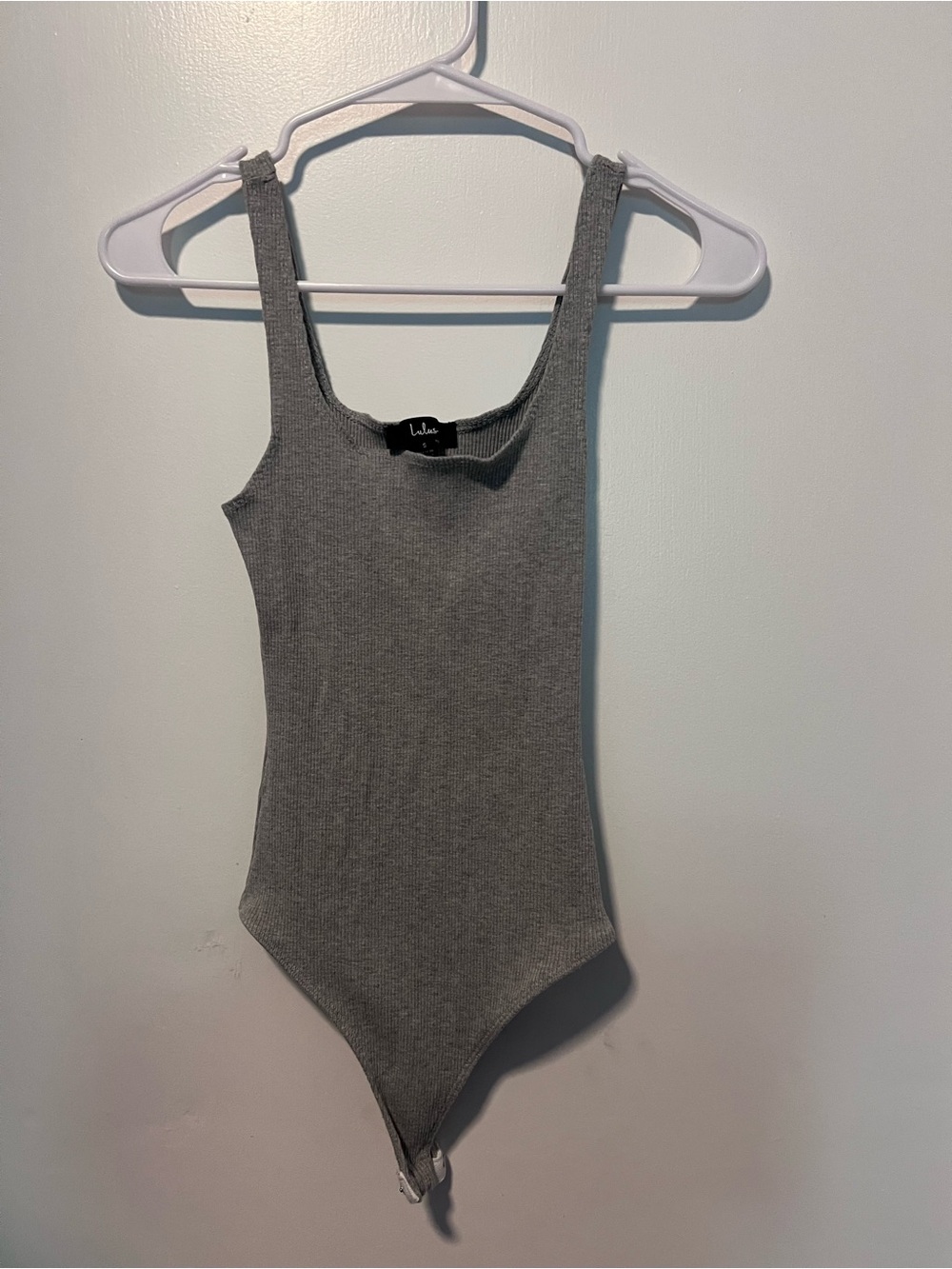 Lulu's Gray Ribbed Scoop Neck Bodysuit